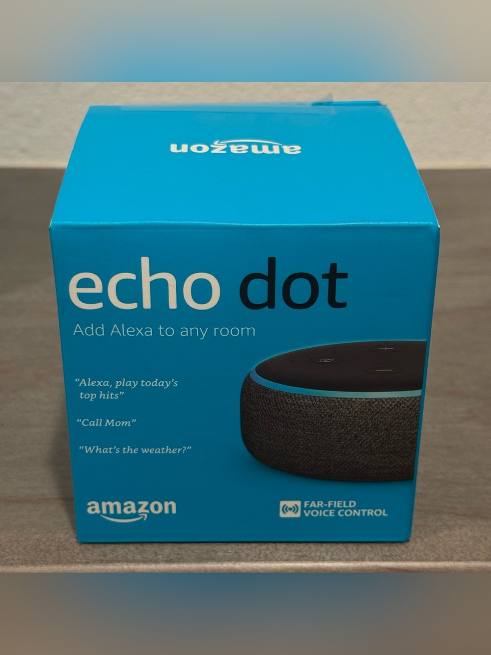 Amazon Echo Dot Smart Speaker - Blue Box with Charcoal Speaker